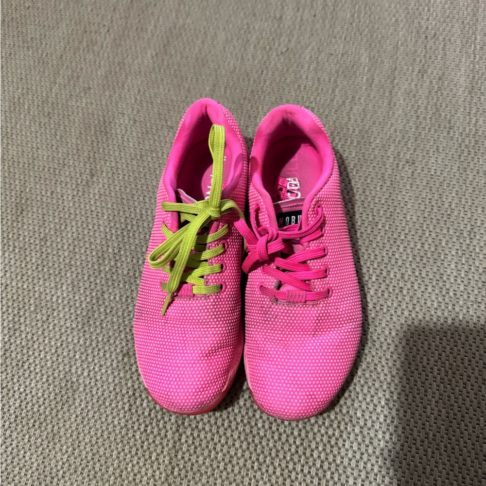 Bright Pink Sneakers with Green Laces
